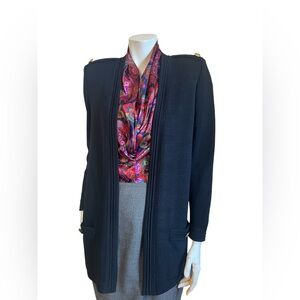 St. John Basics Navy Santana Knit Open Front Cardigan Size Small